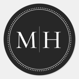 Elegant minimalist svart monogram prickad kant runt klistermärke