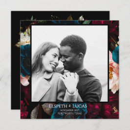 Elegant minimalist svart och blomsterbröllop spara datumet