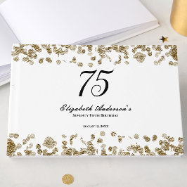Elegant minimalist svart och guld 75-årsdag gästböcker