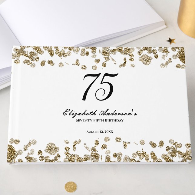 Elegant minimalist svart och guld 75-årsdag gästböcker (Skapare uppladdad)