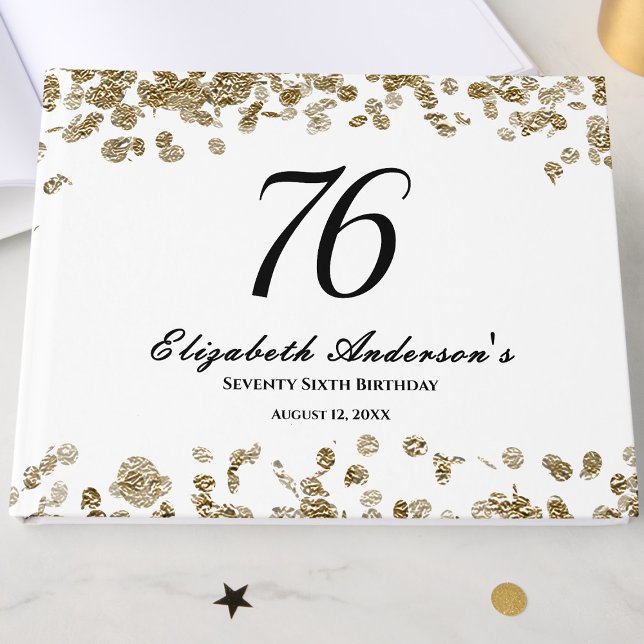 Elegant minimalist svart och guld 76-årsdag gästböcker (Skapare uppladdad)