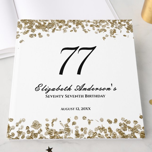 Elegant minimalist svart och guld 77-årsdag gästböcker (Skapare uppladdad)