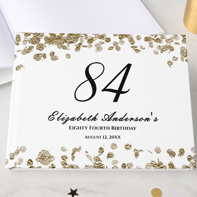 Elegant minimalist svart och guld 84-årsdag gästböcker (Skapare uppladdad)
