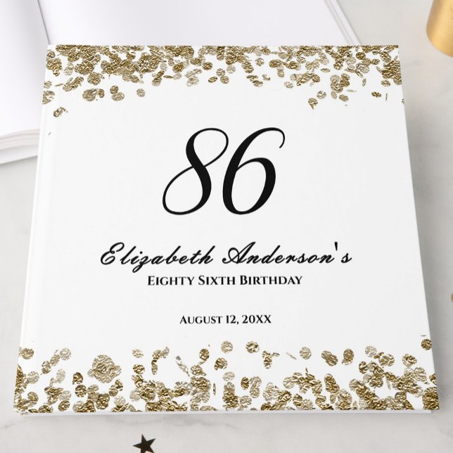Elegant minimalist svart och guld 86-årsdag gästböcker (Skapare uppladdad)