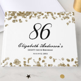 Elegant minimalist svart och guld 86-årsdag gästböcker