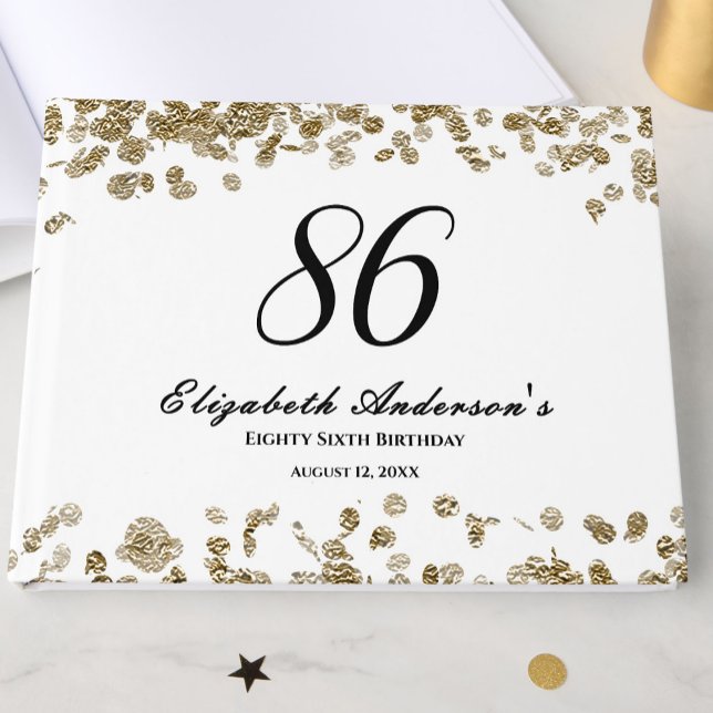 Elegant minimalist svart och guld 86-årsdag gästböcker (Skapare uppladdad)
