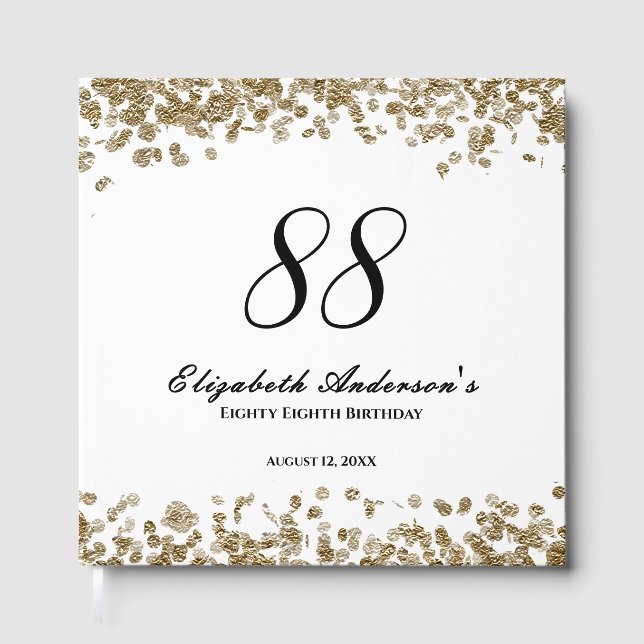 Elegant minimalist svart och guld 88-årsdag gästböcker (Framsida)