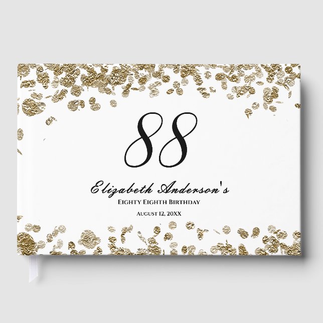 Elegant minimalist svart och guld 88-årsdag gästböcker (Framsida)