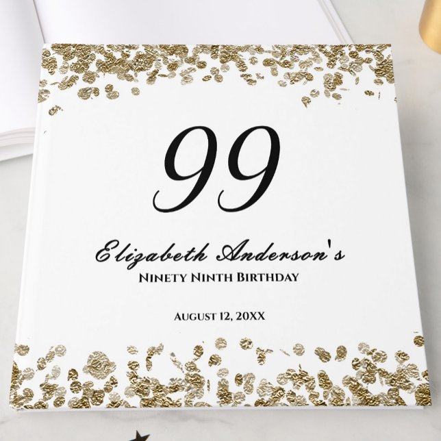 Elegant minimalist svart och guld 99-årsdag gästböcker (Skapare uppladdad)