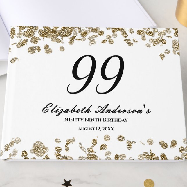Elegant minimalist svart och guld 99-årsdag gästböcker (Skapare uppladdad)