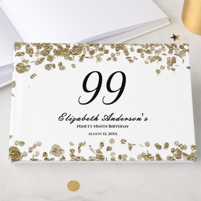 Elegant minimalist svart och guld 99-årsdag gästböcker (Skapare uppladdad)