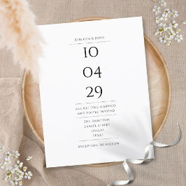 Elegant minimalist svart och vit bröllopsdatum inbjudan vykort