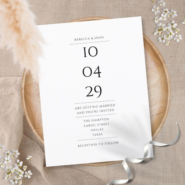 Elegant minimalist svart och vit bröllopsdatum inbjudan vykort (Skapare uppladdad)