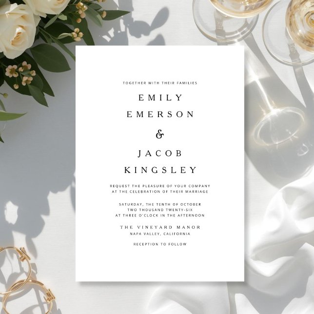 Elegant minimalist svart och vit bröllopsfest  inbjudningar (Elegant Minimalist Black And White Wedding Invitation)