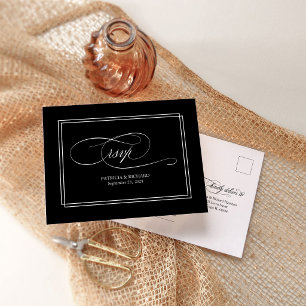 Elegant minimalist svart script bröllop RSVP vykor Vykort
