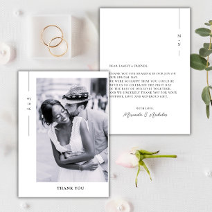 Elegant minimalist svart skrivstil foto bröllop tack kort