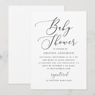 Elegant minimalist svart & vit baby shower inbjudningar