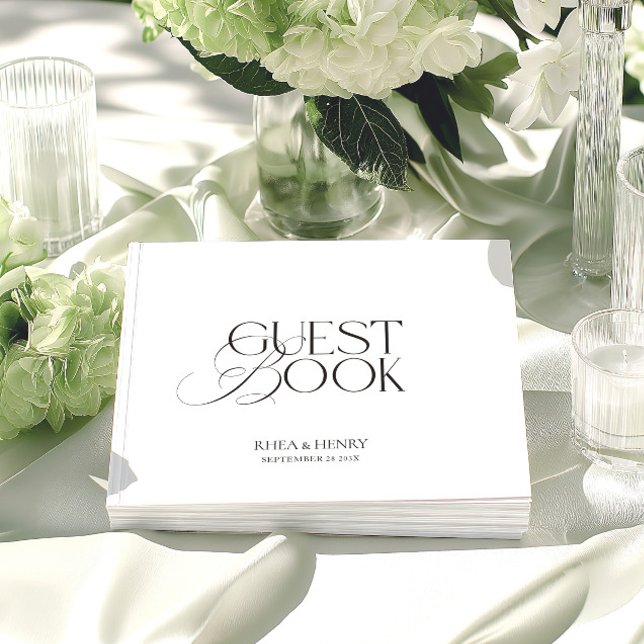Elegant minimalist svart & vit bröllopsalbum  gästböcker (Elegant Minimalist Black & White Wedding Guest Book)