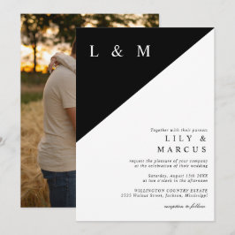 Elegant minimalist svart-vit bröllopsfoto inbjudningar