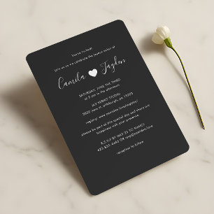 Elegant minimalist svart-vit hjärtahjälp Hochzeit Inbjudningar