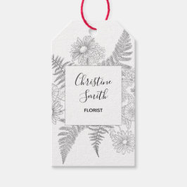 Elegant minimalist svart-vit linjerit blomsterdesi presentetikett