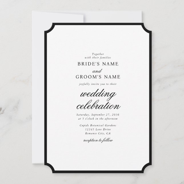 Elegant minimalist svart-vit monogram bröllop inbjudningar (Framsida)