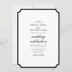 Elegant minimalist svart-vit monogram bröllop inbjudningar