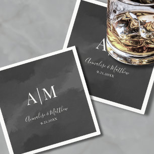 Elegant minimalist svart vit monogram bröllop pappersservett