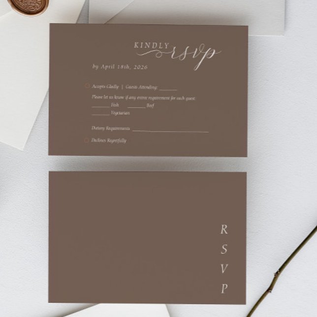 Elegant Minimalist Taupe Ivory Script Wedding OSA Kort (Skapare uppladdad)