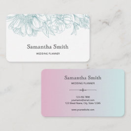Elegant Minimalist Teal Green Floral Line Art Visitkort