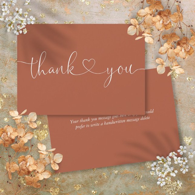 Elegant minimalist terrakotta skript hjärta tack kort (Elegant Minimalist Terracotta Script Heart Thank You Card)