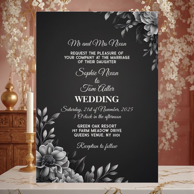 Elegant minimalist typografi svart vit bröllop inbjudningar (Elegant Minimalist Typography Black White Wedding Invitation)