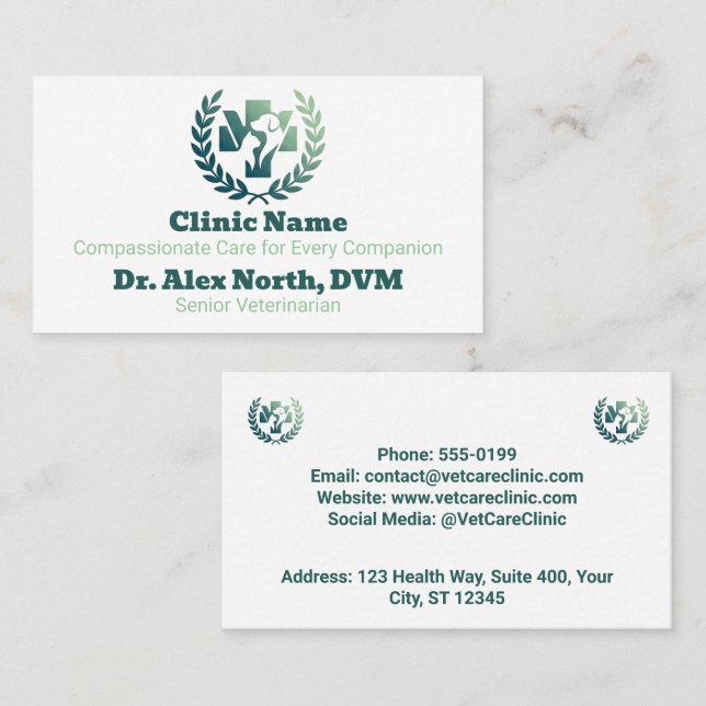 Elegant minimalist veterinär anpassningsbar visitkort (Fram/baksida)