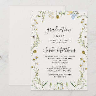 Elegant minimalist vild blomster chic flicka exame inbjudningar