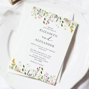 Elegant minimalist vildblomma bröllop inbjudningar