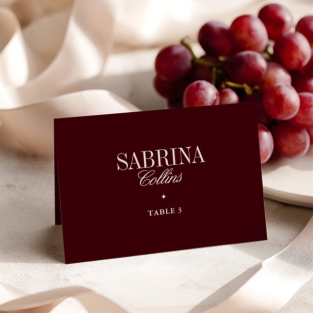 Elegant minimalist vinröd bröllopsplatskort bordsnummer (Elegant Minimalist Burgundy Wedding Place Card)