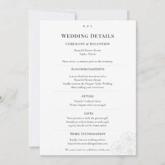 Elegant minimalist vinterbröllop detaljkort inbjudningar