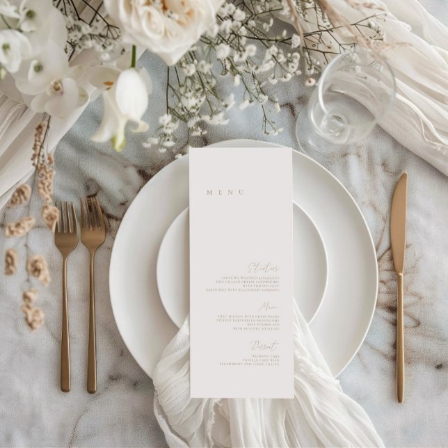 Elegant minimalist vit & beige platt meny för bröl (Elegant Minimalist Ivory & Beige Wedding Flat Menu)