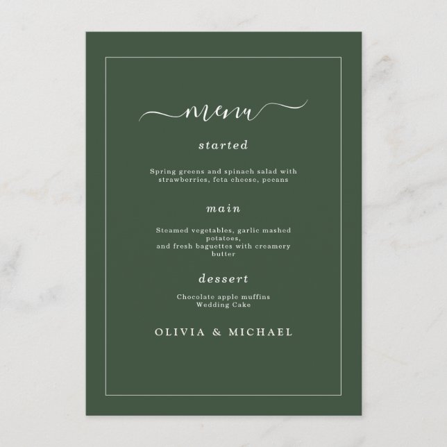 Elegant Minimalist Wedding Dark Green Classic Chic Meny (Framsida)