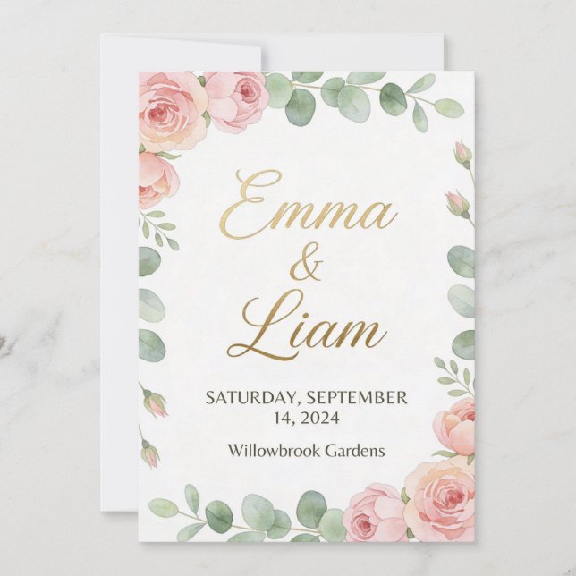 Elegant minimalist wedding invitation with waterco inbjudningar (Framsida)