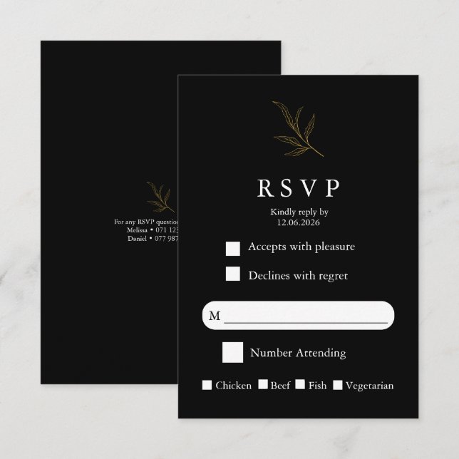 Elegant Minimalist Wedding RSVP Card Modern Simple OSA Kort (Fram/baksida)