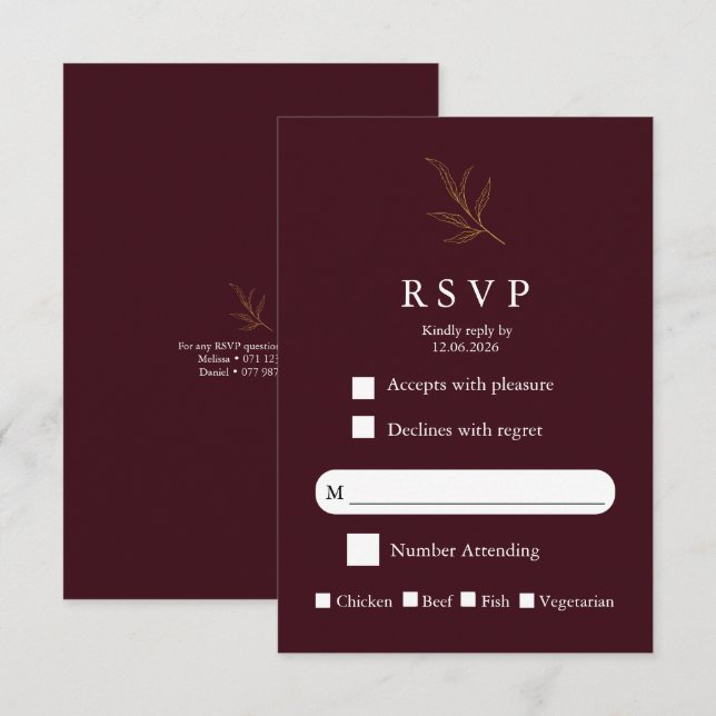 Elegant Minimalist Wedding RSVP Card Modern Simple OSA Kort (Fram/baksida)