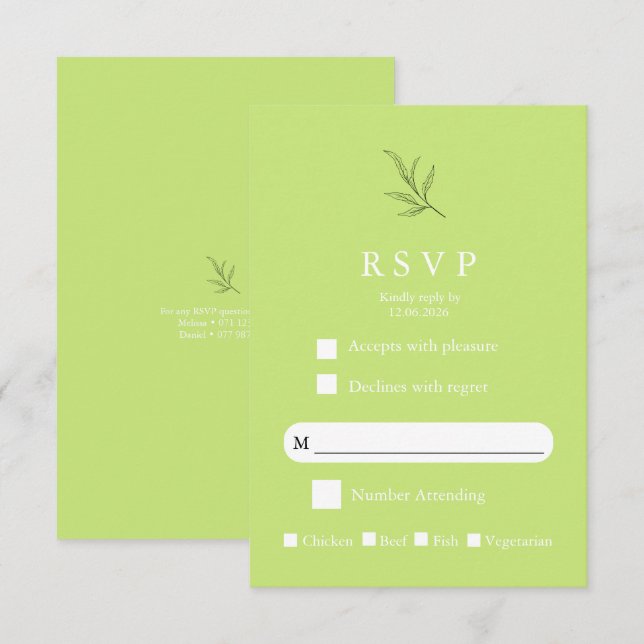 Elegant Minimalist Wedding RSVP Card Modern Simple OSA Kort (Fram/baksida)