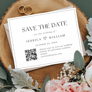 Elegant Minimalist Wedding Save the Date QR code Vykort