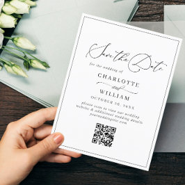 Elegant Minimalist Wedding Save the Date QR code Vykort