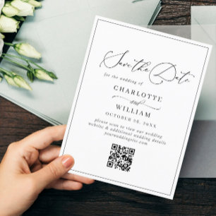 Elegant Minimalist Wedding Save the Date QR code Vykort