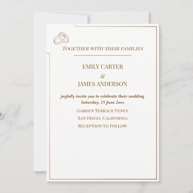Elegant Minimalist Wedding Template with Rings Inbjudningar (Framsida)