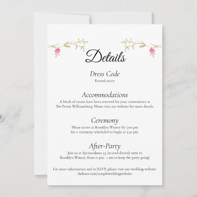 Elegant Minimalist Wedding Venue Details Card Inbjudningar (Framsida)