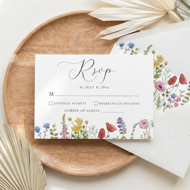 Elegant Minimalist Whimsical Wildflower Wedding OSA Kort (create your own personalized wildflower modern script calligraphy rsvp card)