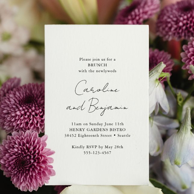 Elegant Minimalist White Brunch med Newlyweds Inbjudningar (Skapare uppladdad)